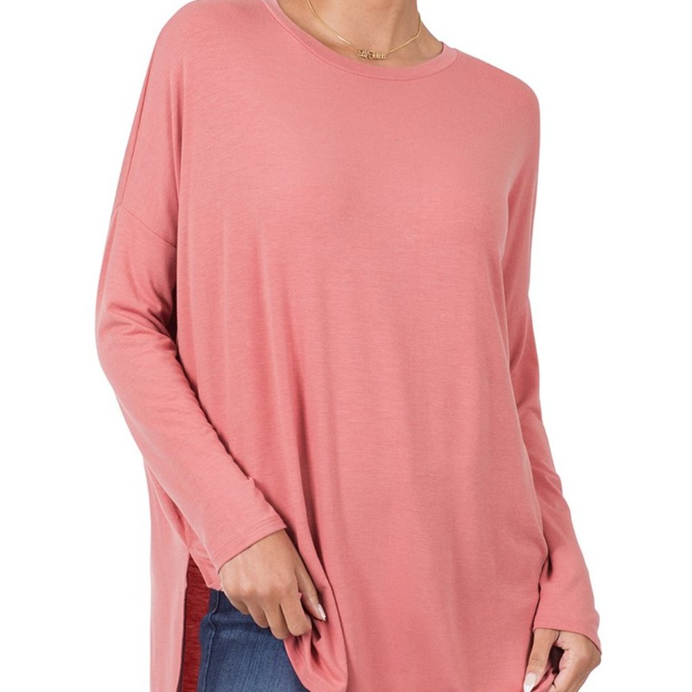 DAVINA LONG SLEEVE TEE - DUSTY ROSE